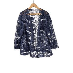 NWTS Emma Street Blue Floral Lace Open Front Jacket Womens Plus 14W Wedding